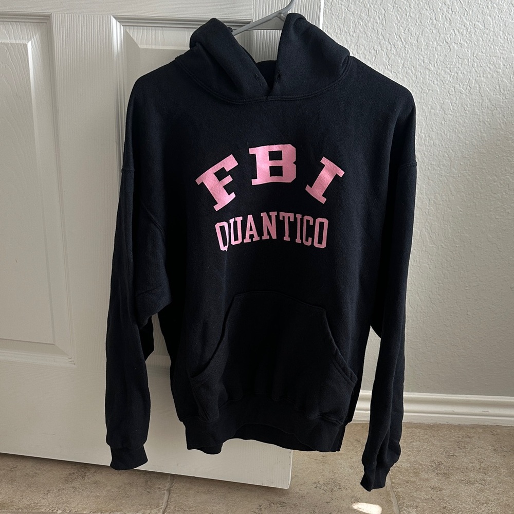 Soffe Black Hoodie with Pink Lettering